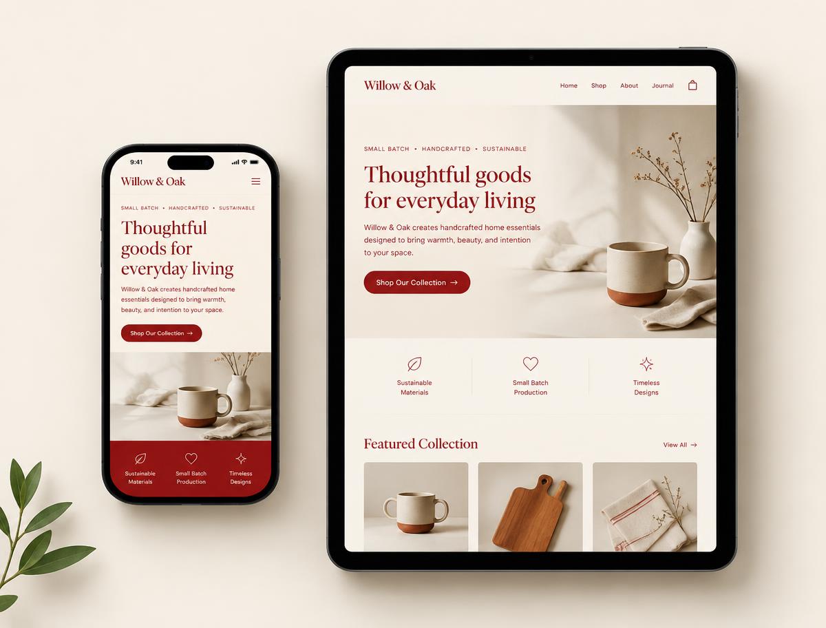 Website design concept for Willow & Oak
